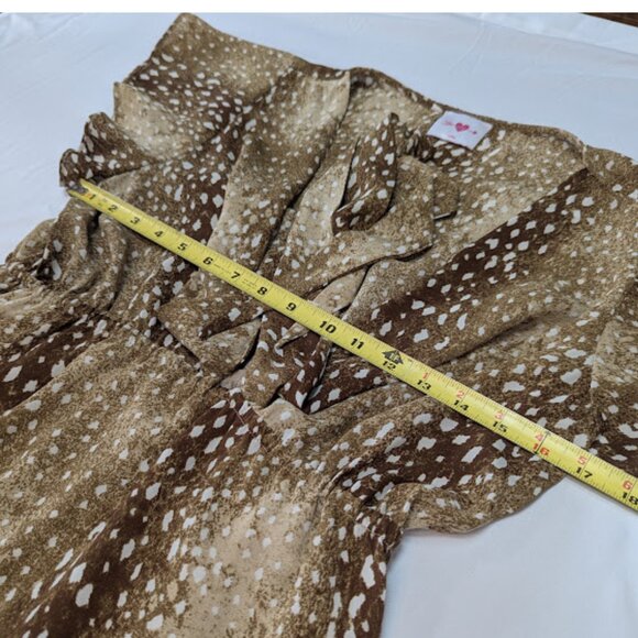 Buddy Love High-Low Ruffle Hem Dress Brown Animal Print Flutter Sleeve Western - Picture 10 of 12